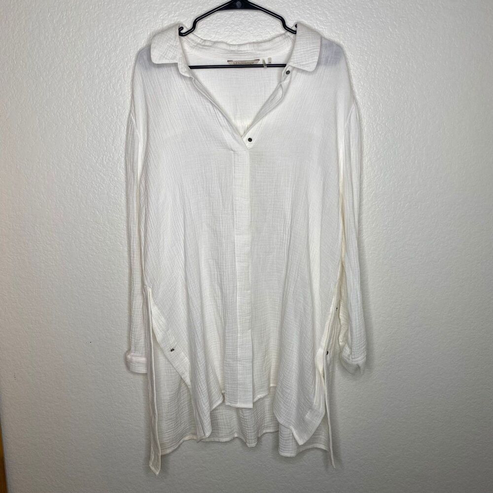Soft Surroundings womens white crinkle tunic top coastal beach boho lagenlook 1X